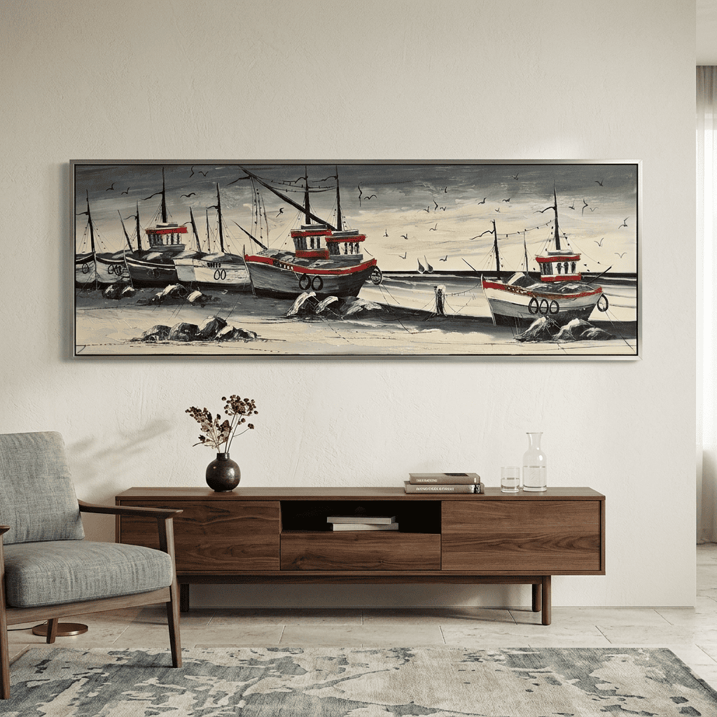 Gemiler Handmade Tamamı Yağlı Boya TabloYağlı Boya Dokulu Manzara TablolarıTablolife