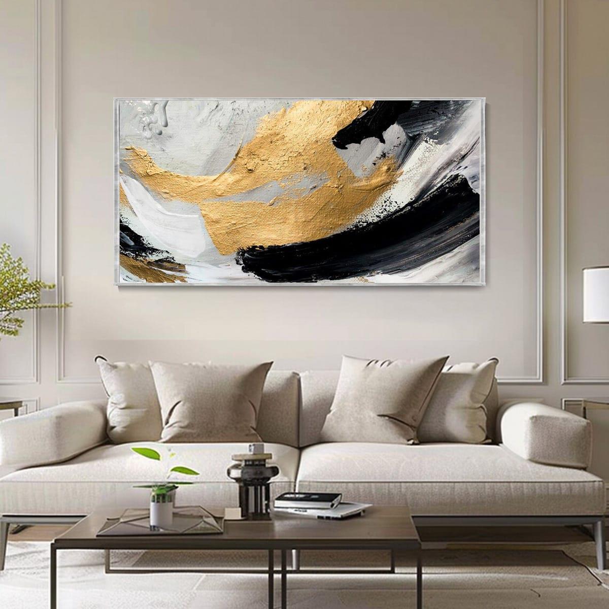 Gold Varaklı Soyut 2 Yağlı Boya Dokulu TabloYağlı Boya Dokulu Soyut TablolarTablolife.com