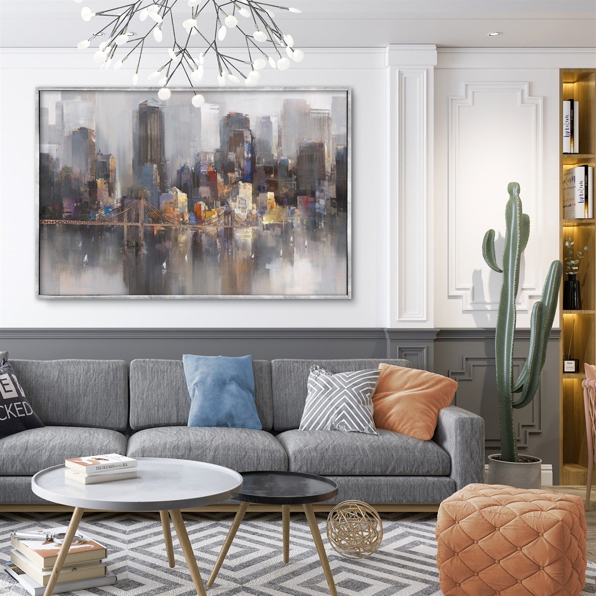 Grey City - Yağlı Boya Dokulu Tablo