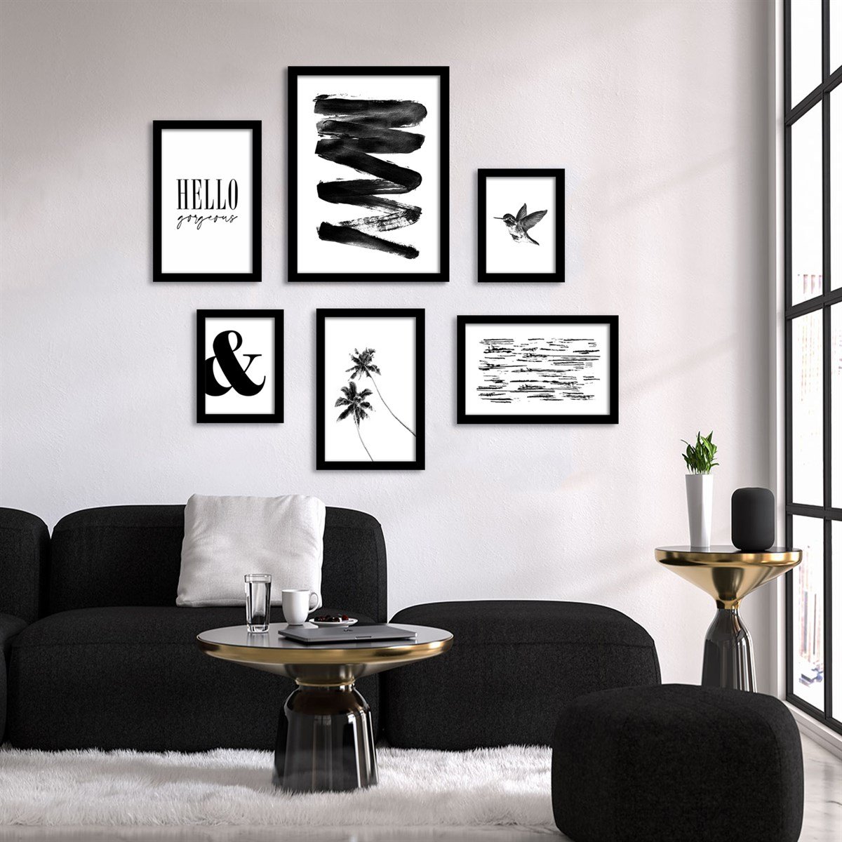 Hello Black White Çerçeveli Poster SetiPosterlerTablolife.com