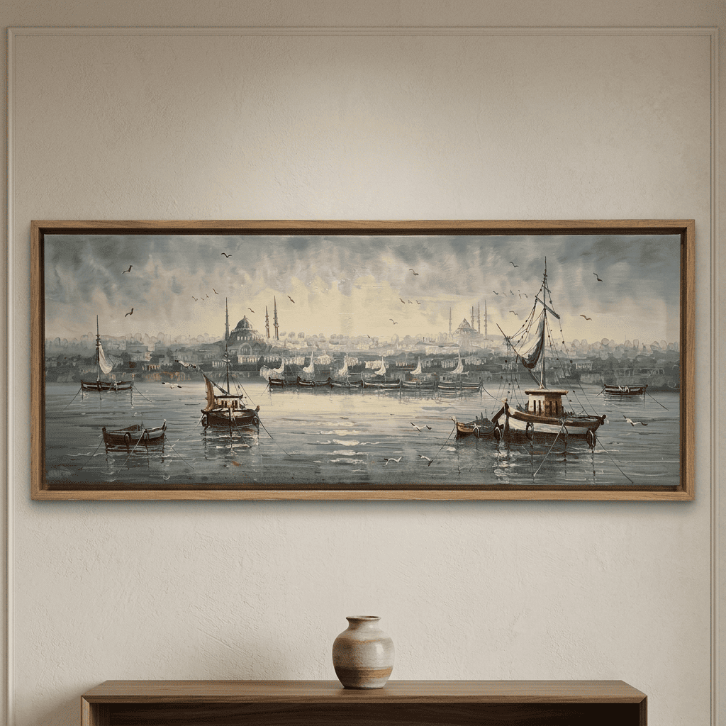 İstanbul Manzara 2 Handmade Tamamı Yağlı Boya TabloYağlı Boya Dokulu Şehir TablolarıTablolife