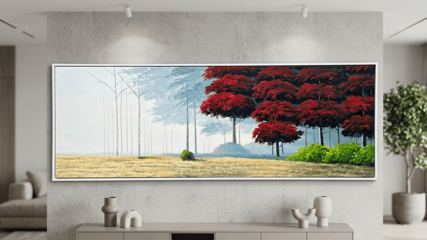 Kızıl Ağaç Handmade Tamamı Yağlı Boya TabloYağlı Boya Dokulu Çiçek TablolarıTablolife