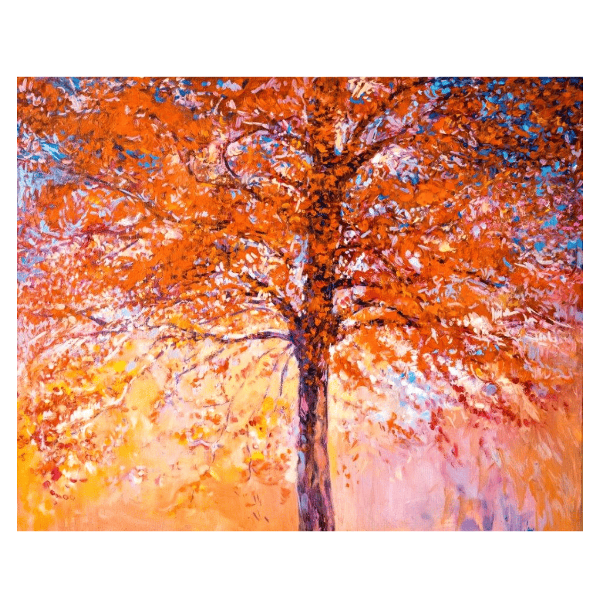 Kızıl Ağaç Yağlı Boya Dokulu TabloYağlı Boya Dokulu Manzara TablolarıTablolife