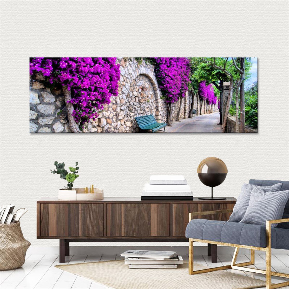 Mor Salkımlı Sokak Kanvas TabloManzaraTablolife.com
