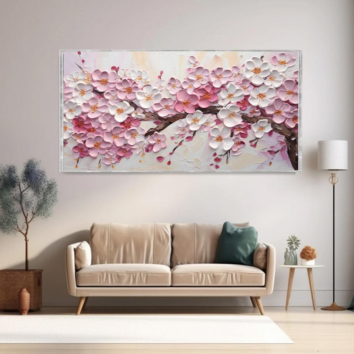Pembe Beyaz Çiçekler 3D Yoğun Yağlı Boya Tablo3D Yoğun Yağlı Boya TablolarTablolife