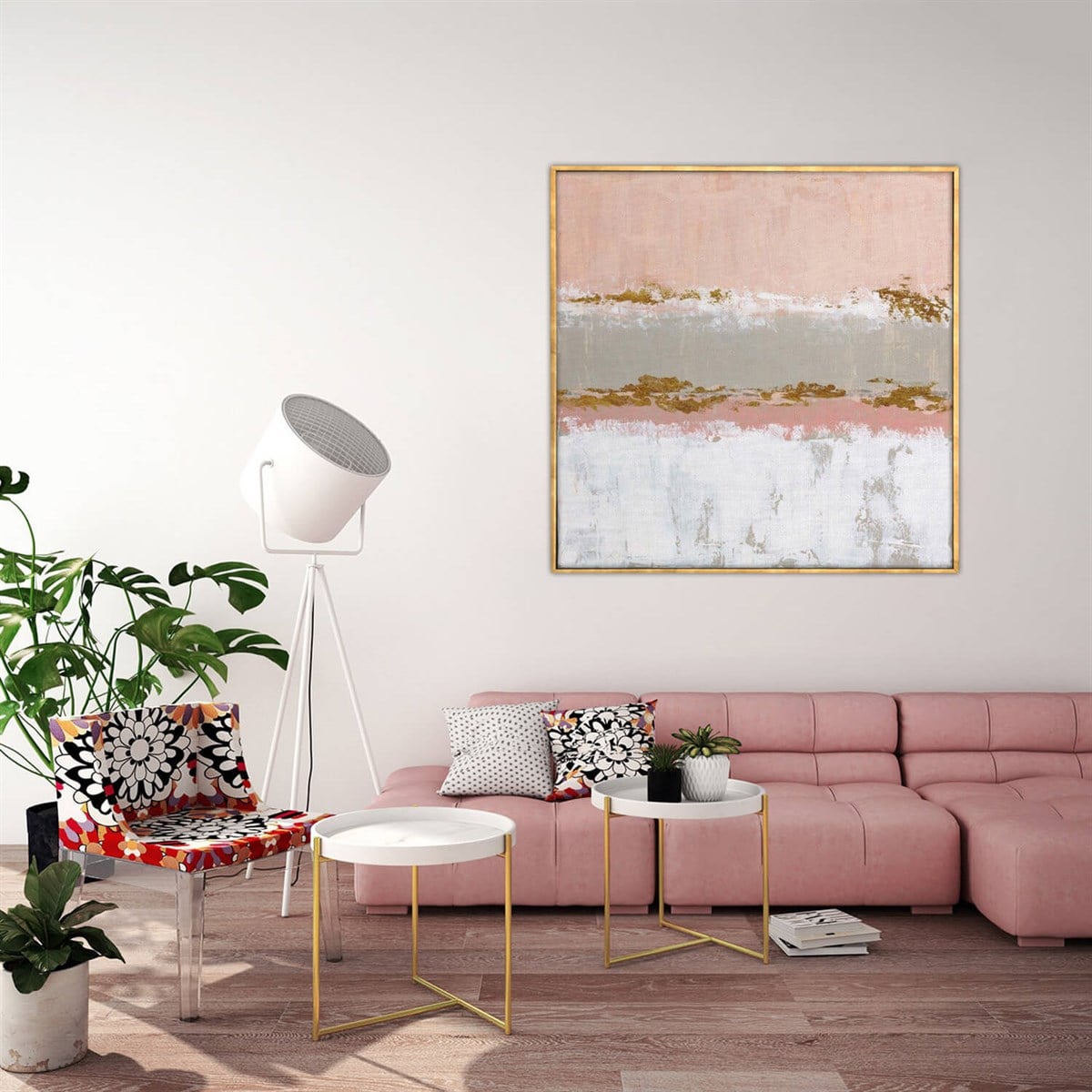 Pembe Beyaz - Yağlı Boya Dokulu TabloSoyutTablolife.com