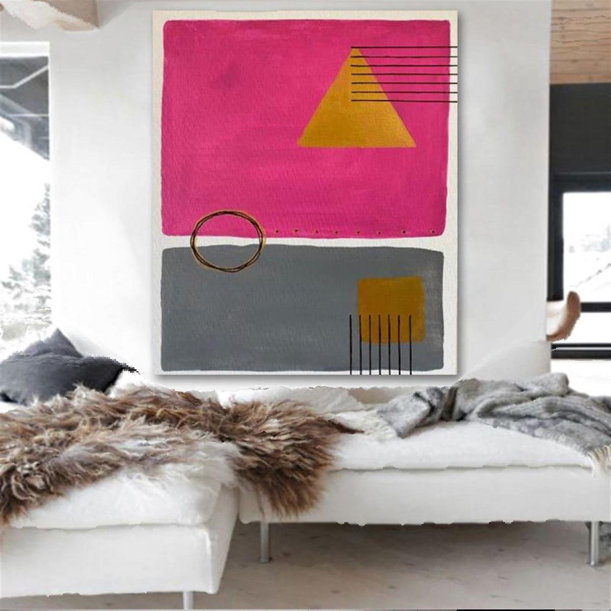 Pembe Gri Yağlı Boya Dokulu TabloYağlı Boya Dokulu Soyut TablolarTablolife.com