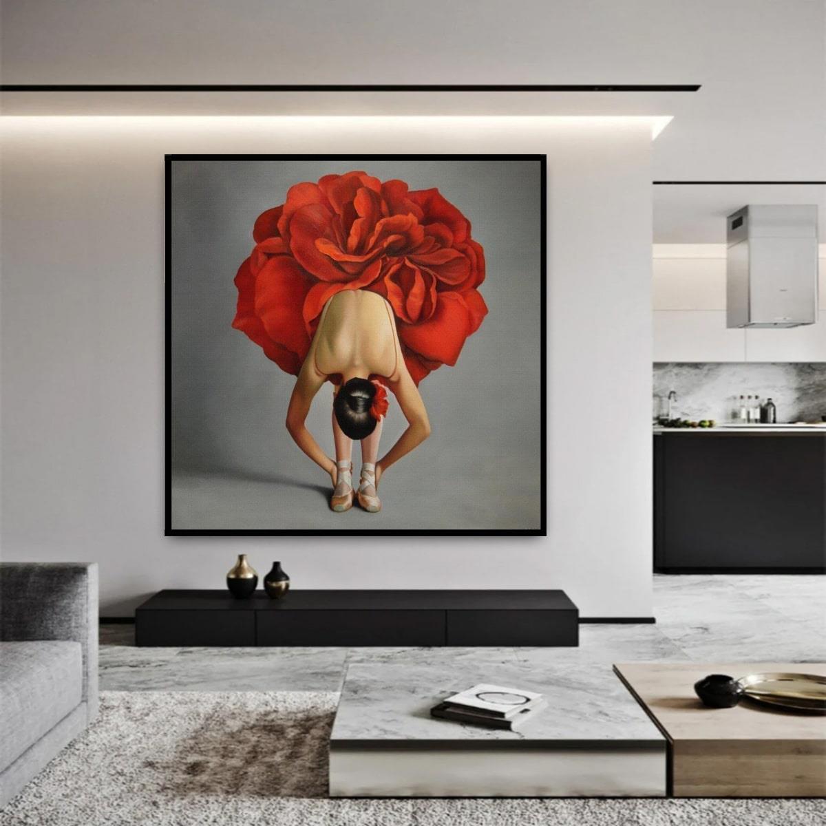 Red Ballerina Yağlı Boya Dokulu TabloYağlı Boya Dokulu Kadın Temalı TablolarTablolife