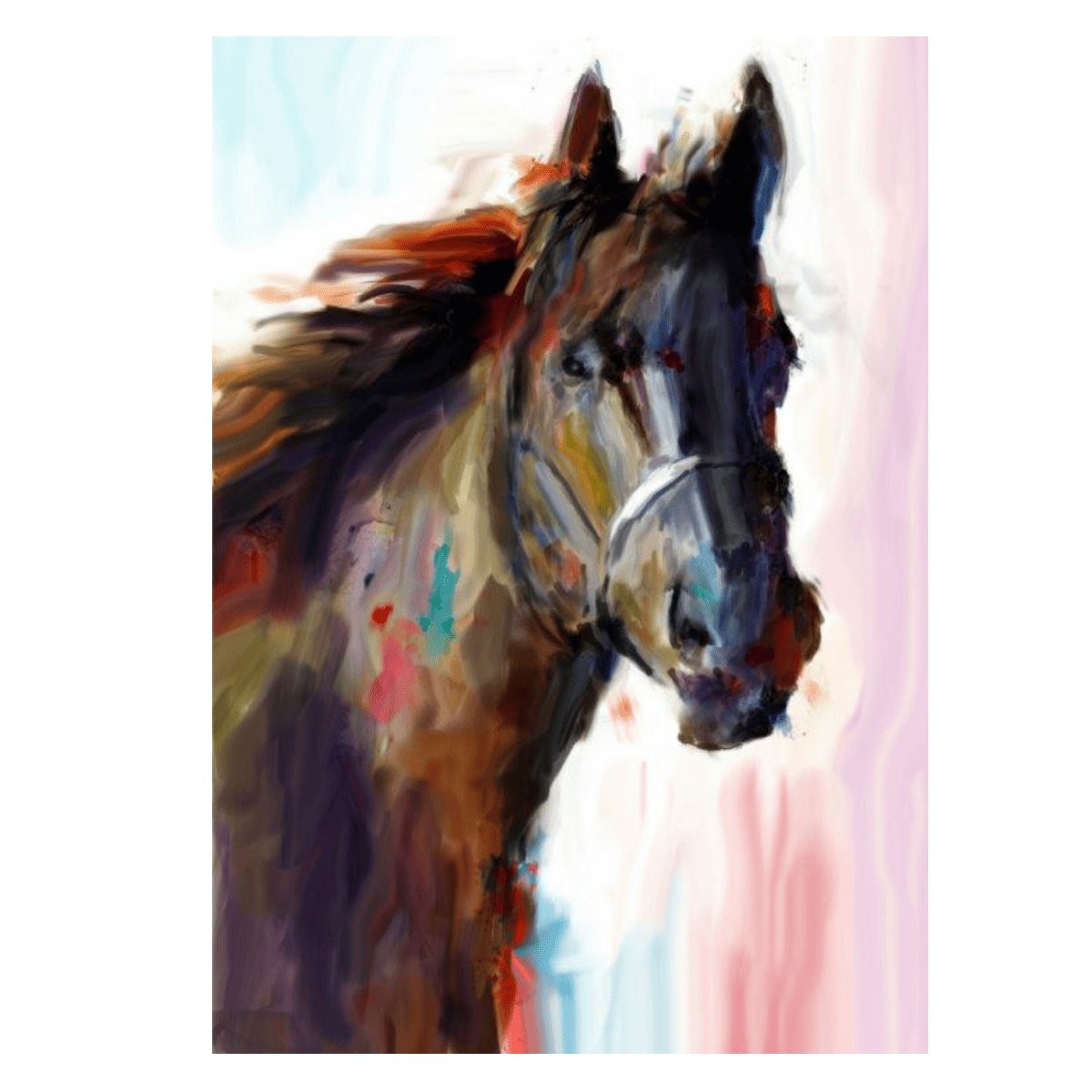 Renkli At Yağlı Boya Dokulu TabloYağlı Boya Dokulu Hayvan TablolarıTablolife