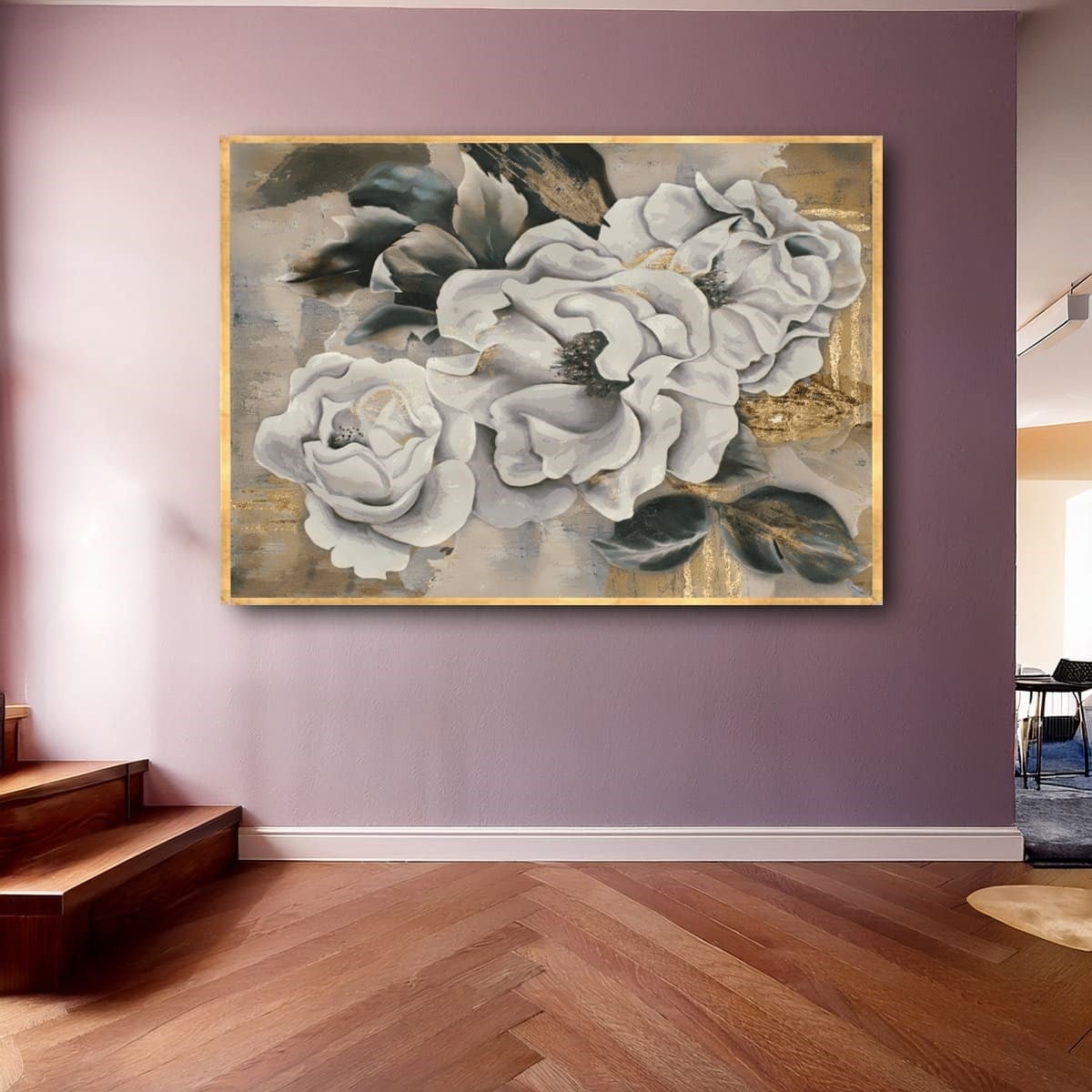 Roses Dripping Gold Yağlı Boya Dokulu TabloYağlı Boya Dokulu Çiçek TablolarıTablolife