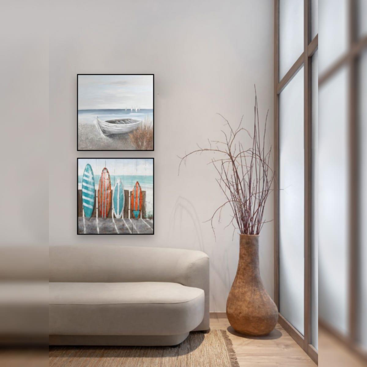 Sahil İkili Set Yağlı Boya Dokulu TabloYağlı Boya Dokulu Manzara TablolarıTablolife.com