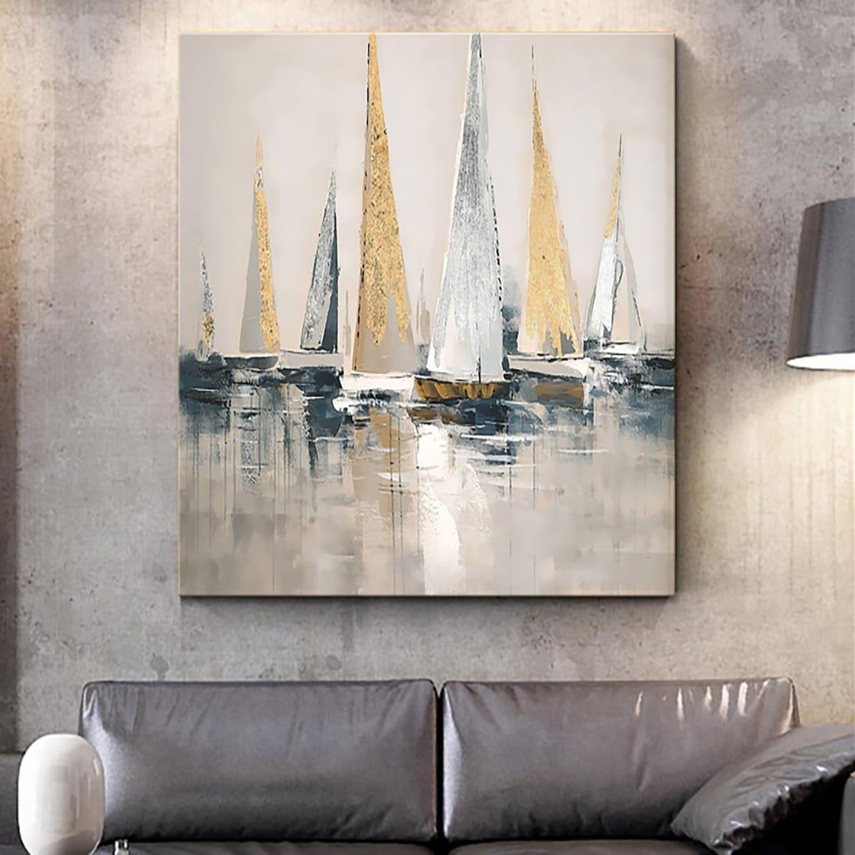 Sailboat Yağlı Boya Dokulu TabloYağlı Boya Dokulu Soyut TablolarTablolife.com