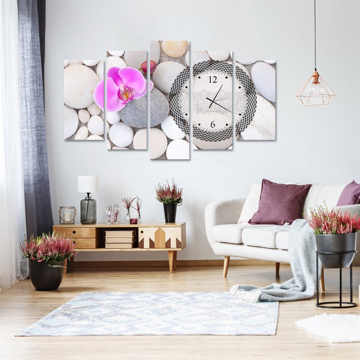 Saklı Orkide Saatli 5 Parçalı Kanvas TabloParçalı KanvasTablolife.com