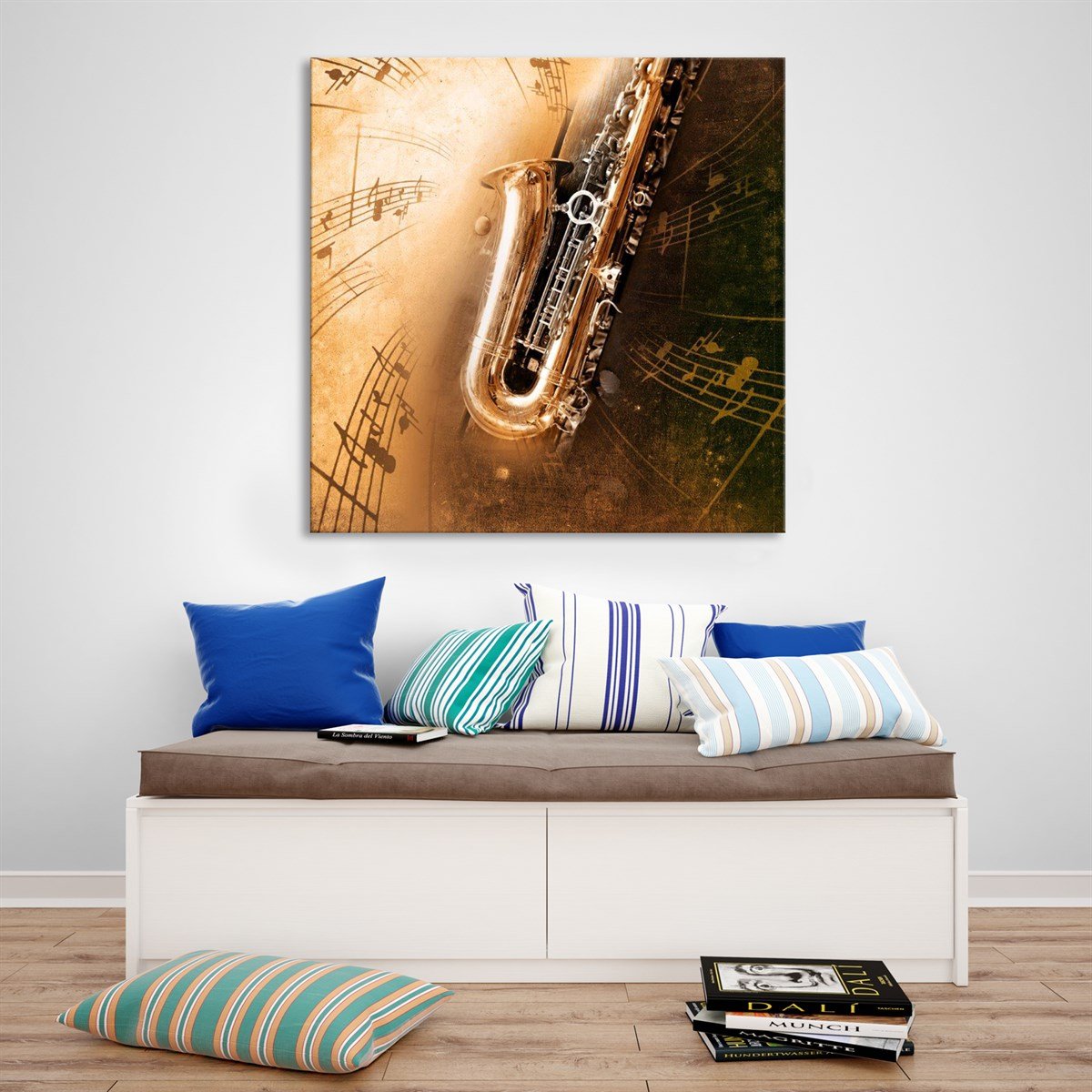 Saksafon Ve Notalar Kanvas TabloEnstrümanTablolife.com