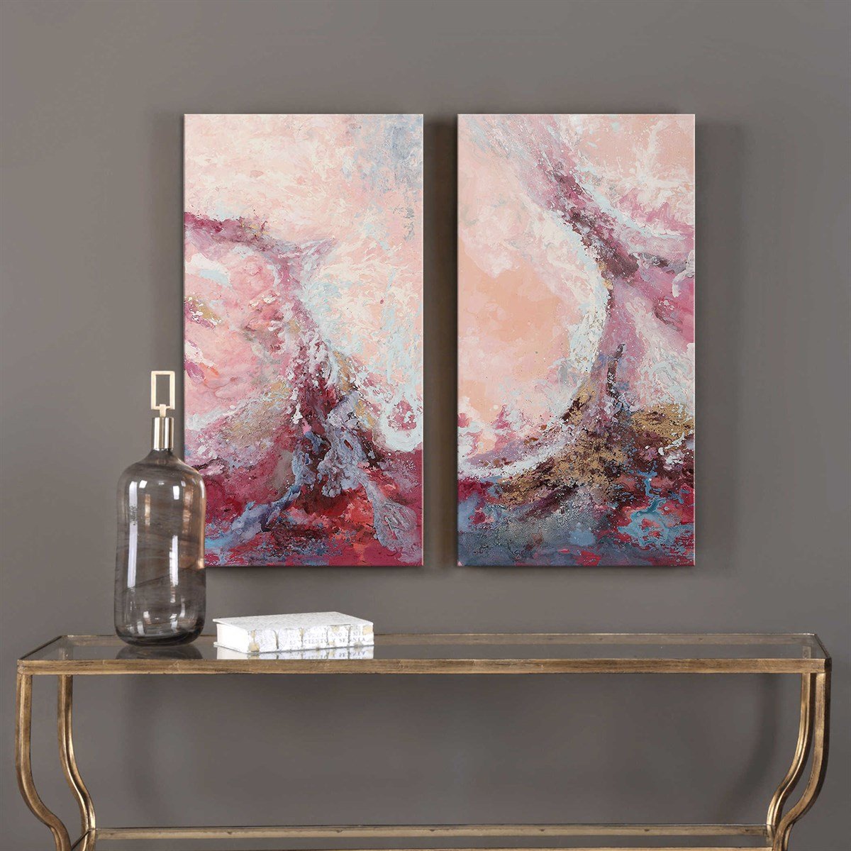 Soyut Ametist İkili - Yağlı Boya Dokulu Tablo