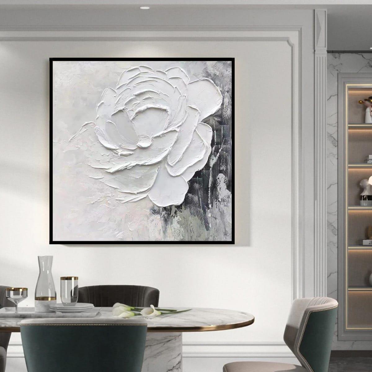 Soyut Beyaz Gül 3D Yağlı Boya Tablo3D Yoğun Yağlı Boya TablolarTablolife