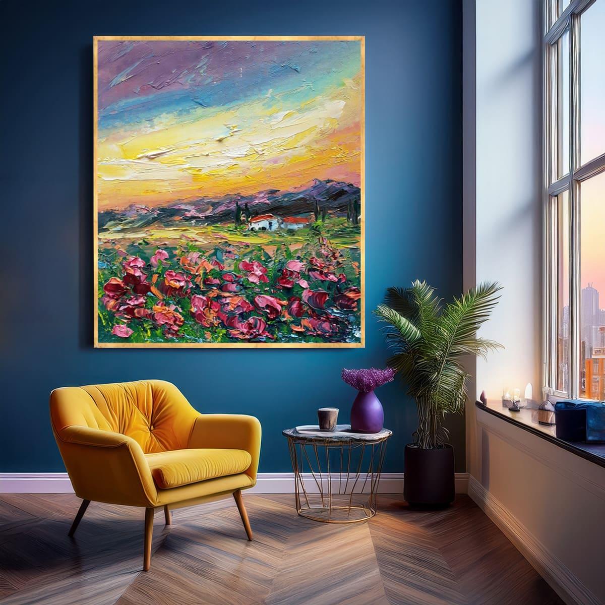 Soyut Kır Evi 3D Yoğun Yağlı Boya Dokulu Tablo3D Yoğun Yağlı Boya TablolarTablolife