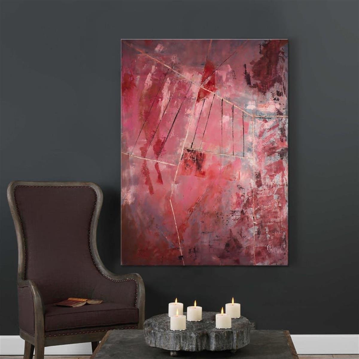 Soyut Kırmızı - Yağlı Boya Dokulu TabloYağlı Boya Dokulu Soyut TablolarTablolife.com