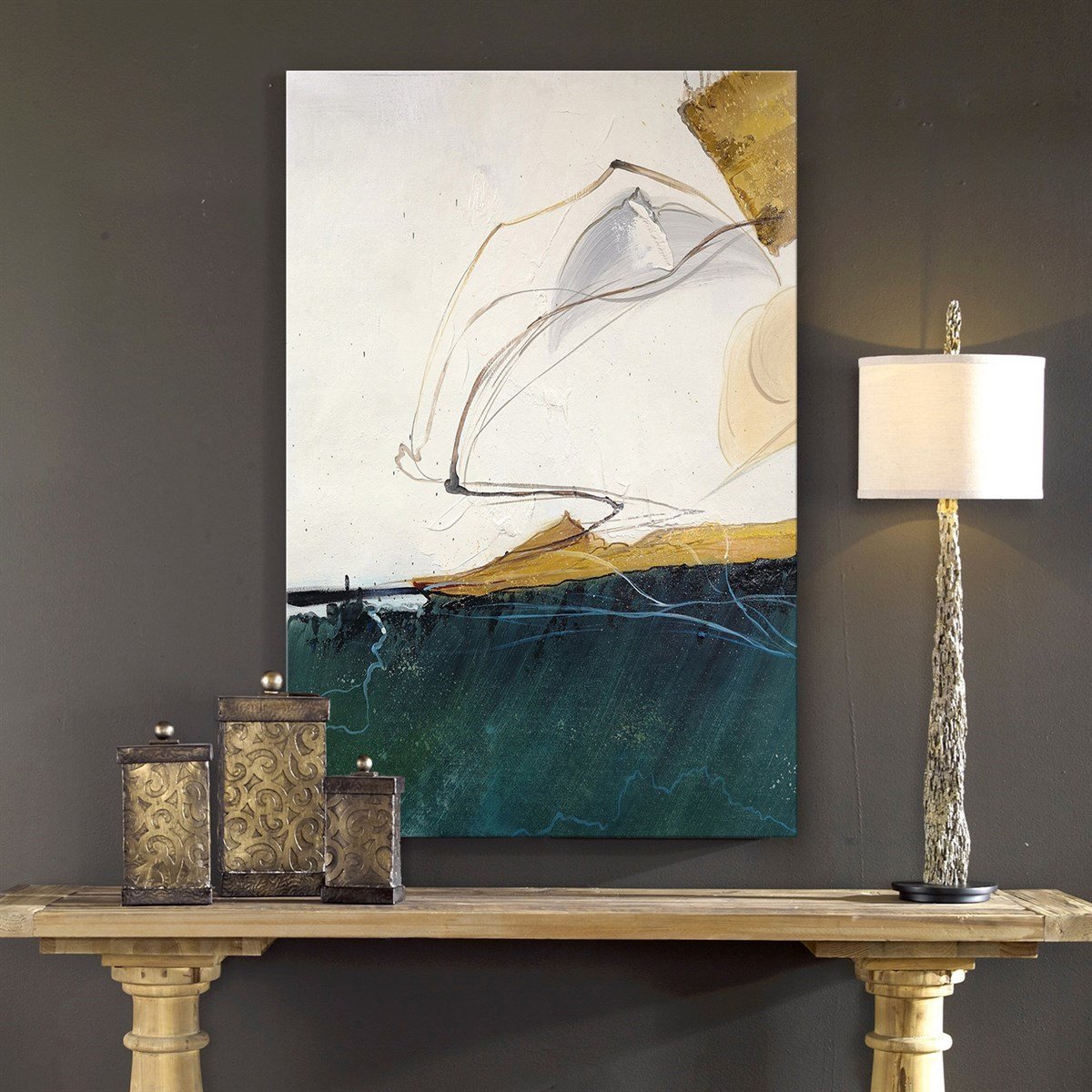 Soyut Mavi & Beyaz - Yağlı Boya Dokulu Tablo