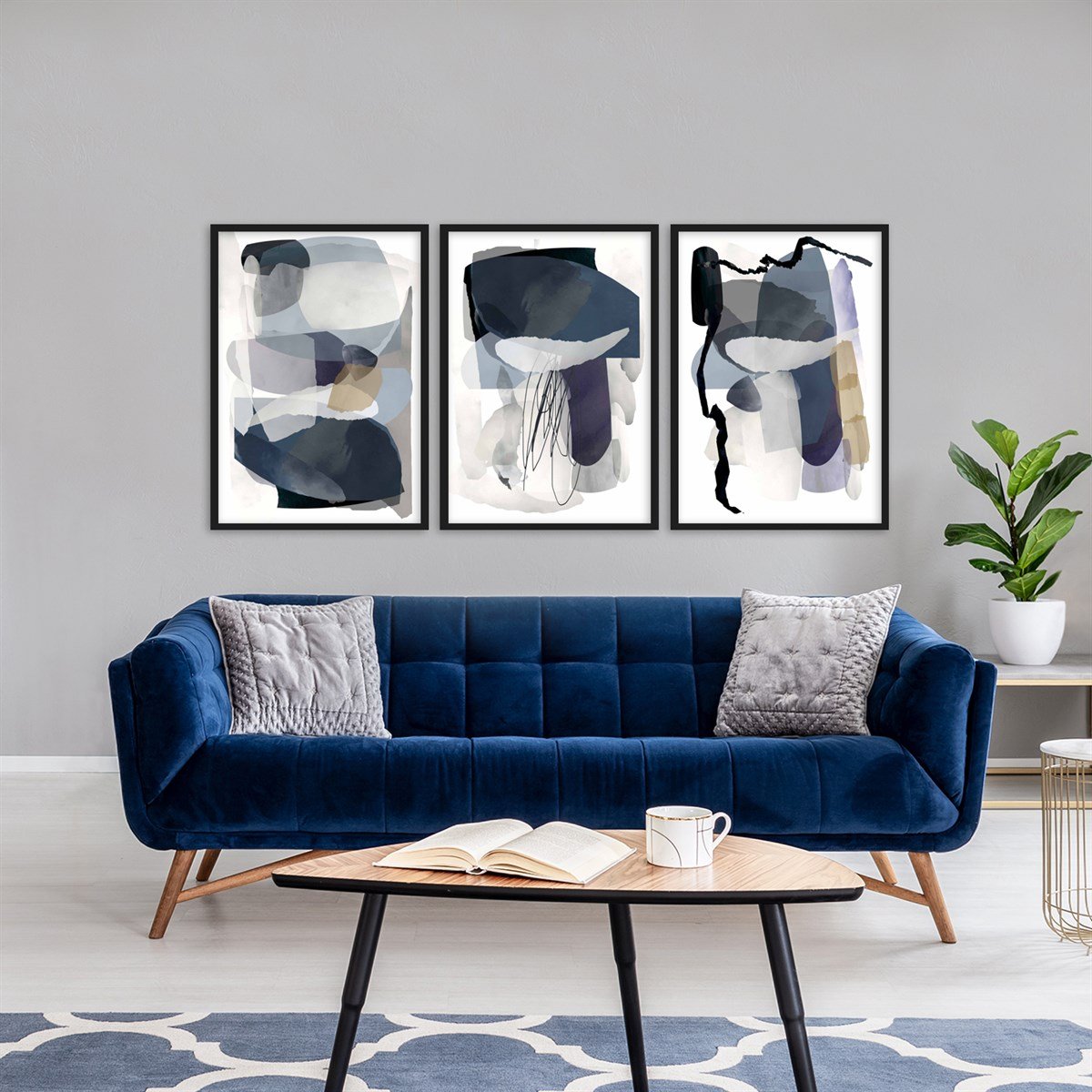 Soyut Mavi Çerçeveli Poster SetiPosterlerTablolife.com