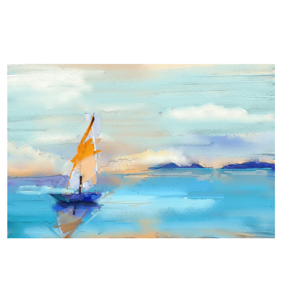 Soyut Maviliklerde Yelken Yağlı Boya Dokulu TabloYağlı Boya Dokulu Manzara TablolarıTablolife