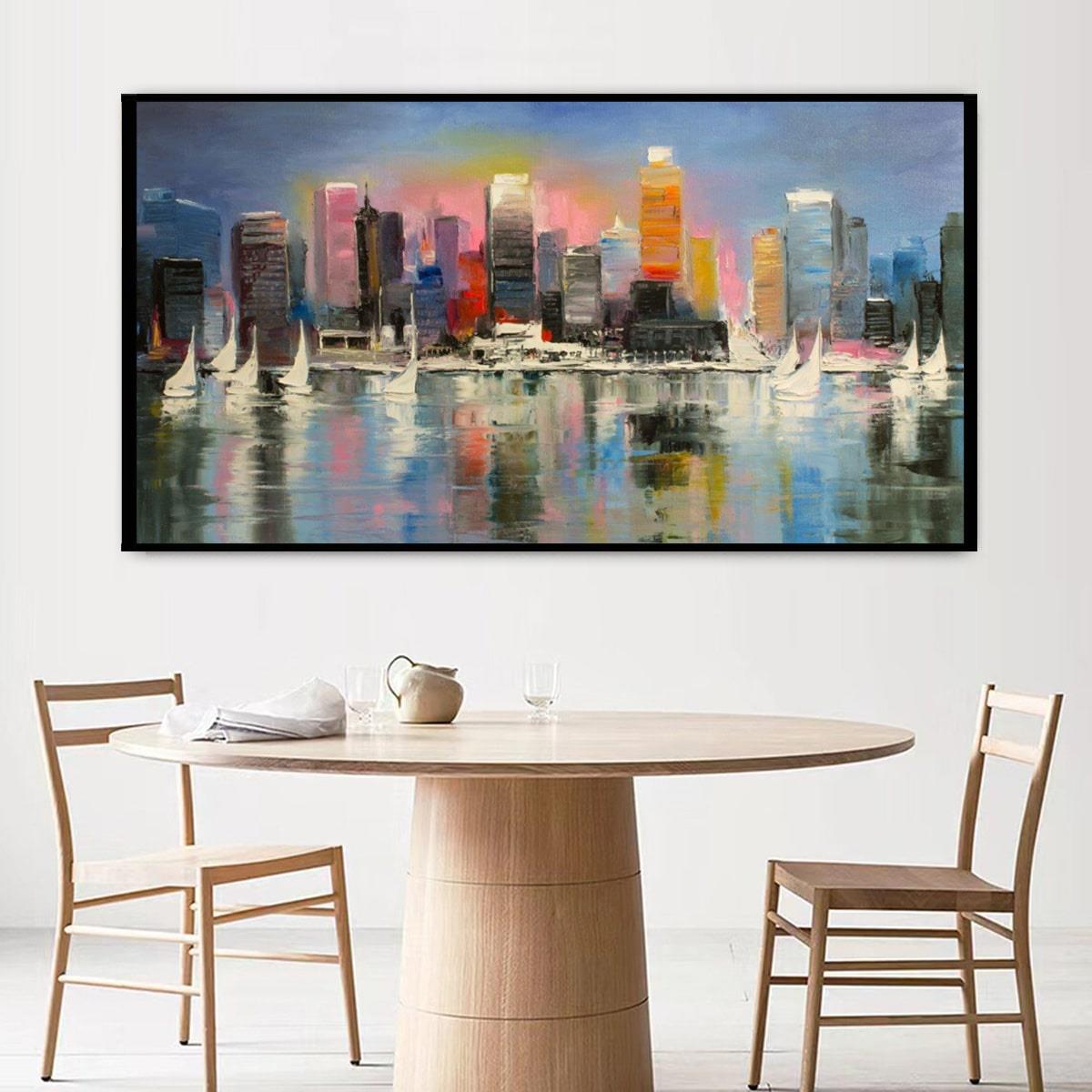 Soyut Şehir Manzarası Yağlı Boya Dokulu TabloYağlı Boya Dokulu Şehir TablolarıTablolife