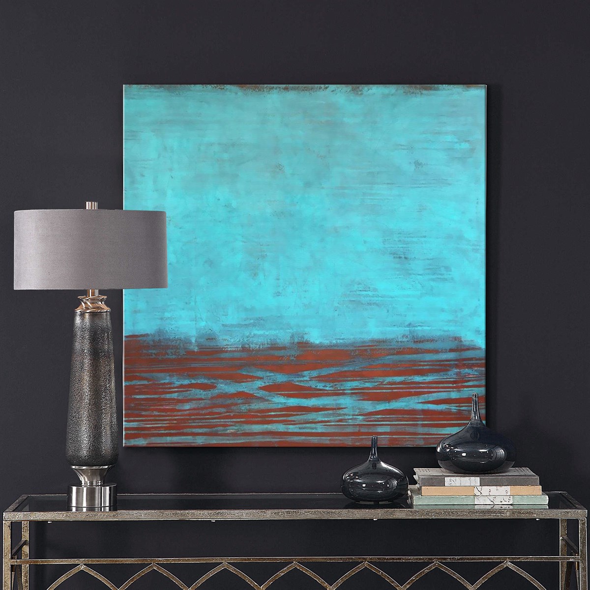 Soyut Turkuaz - Yağlı Boya Dokulu Tablo