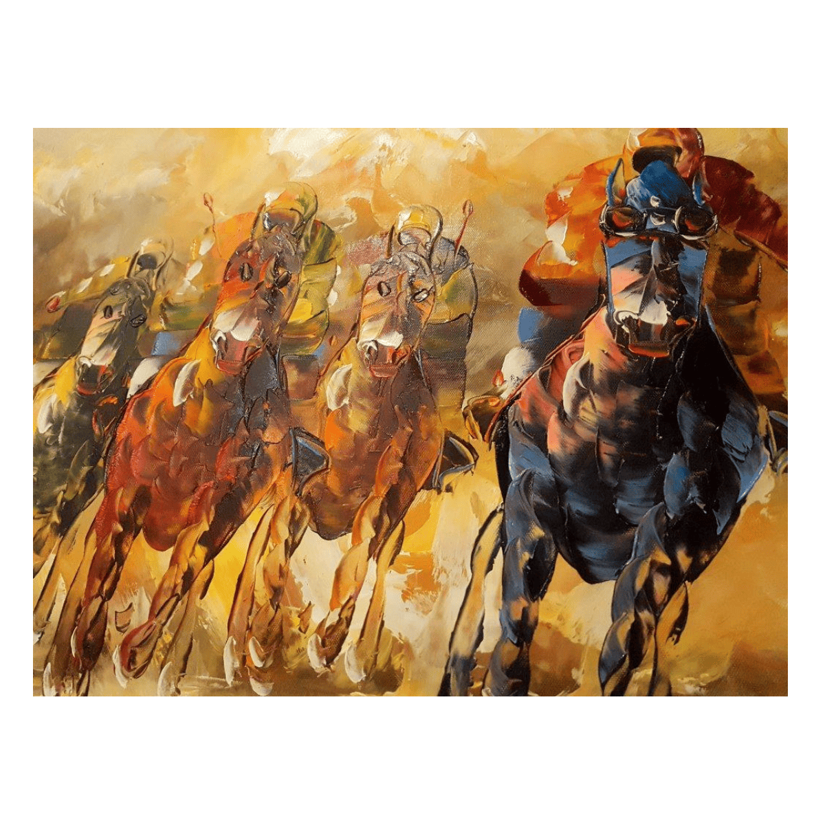 Soyut Yarış Yağlı Boya Dokulu TabloYağlı Boya Dokulu Hayvan TablolarıTablolife