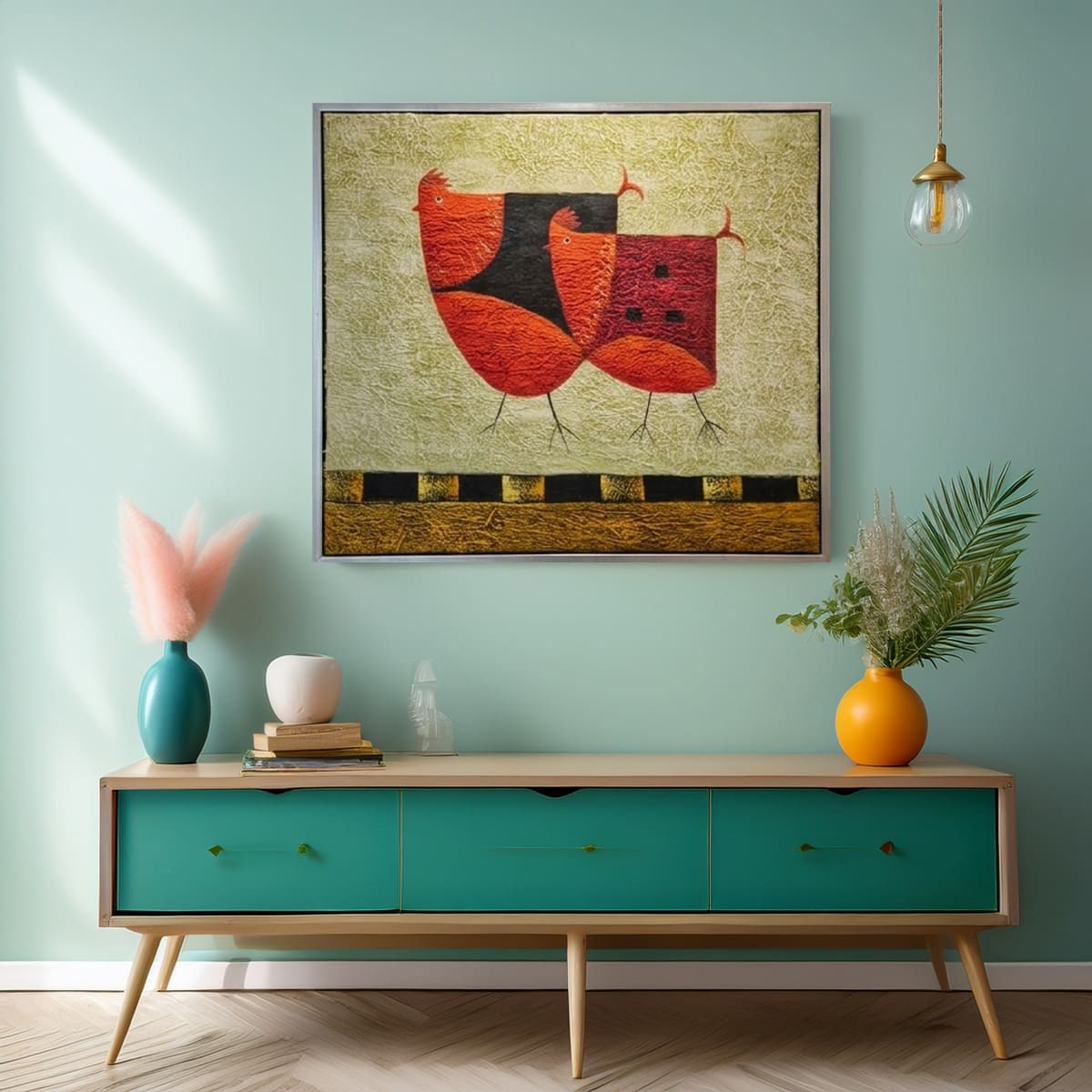 Tavuklar Handmade Tamamı Yağlı Boya TabloYağlı Boya Dokulu Hayvan TablolarıTablolife