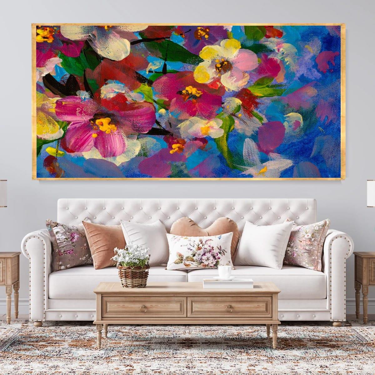 Turquoise Flowers Yağlı Boya Dokulu TabloYağlı Boya Dokulu Çiçek TablolarıTablolife