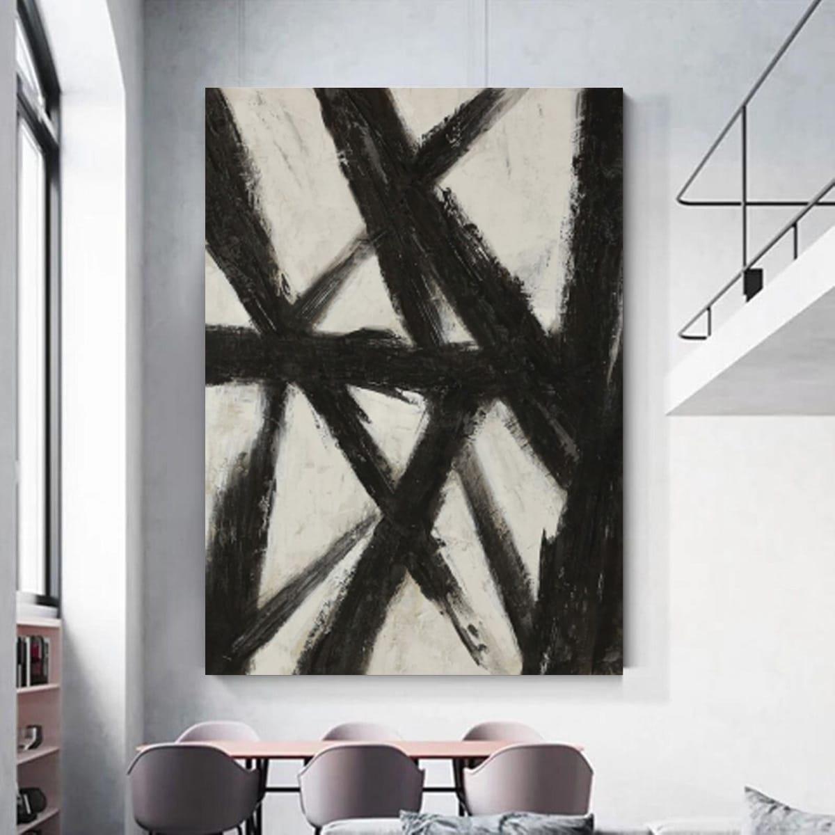 Vintage Siyah Beyaz Yağlı Boya Dokulu TabloYağlı Boya Dokulu Soyut TablolarTablolife.com