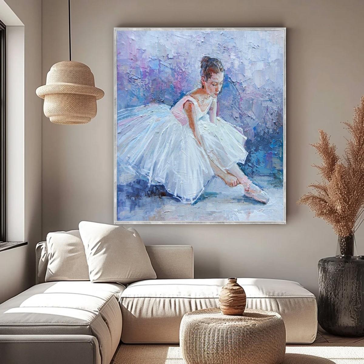 White Ballerina Yağlı Boya Dokulu TabloYağlı Boya Dokulu Kadın Temalı TablolarTablolife