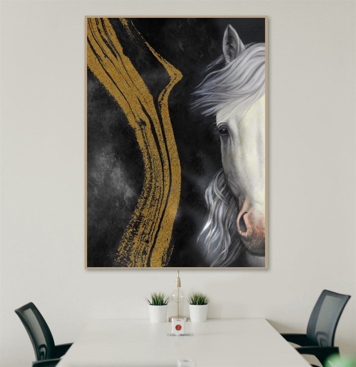 White Horse - Yağlı Boya Dokulu TabloYağlı Boya Dokulu Soyut TablolarTablolife.com