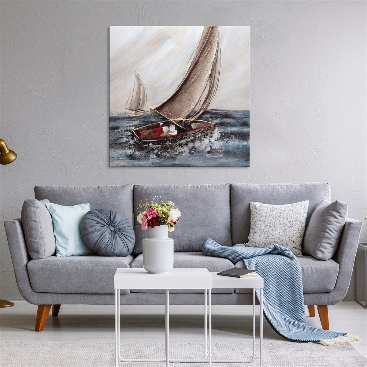 Yelkenli - Yağlı Boya Dokulu Tablo