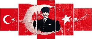 Mustafa Kemal Atatürk ve Ay Yıldız - 5 Parçalı Kanvas Tablo