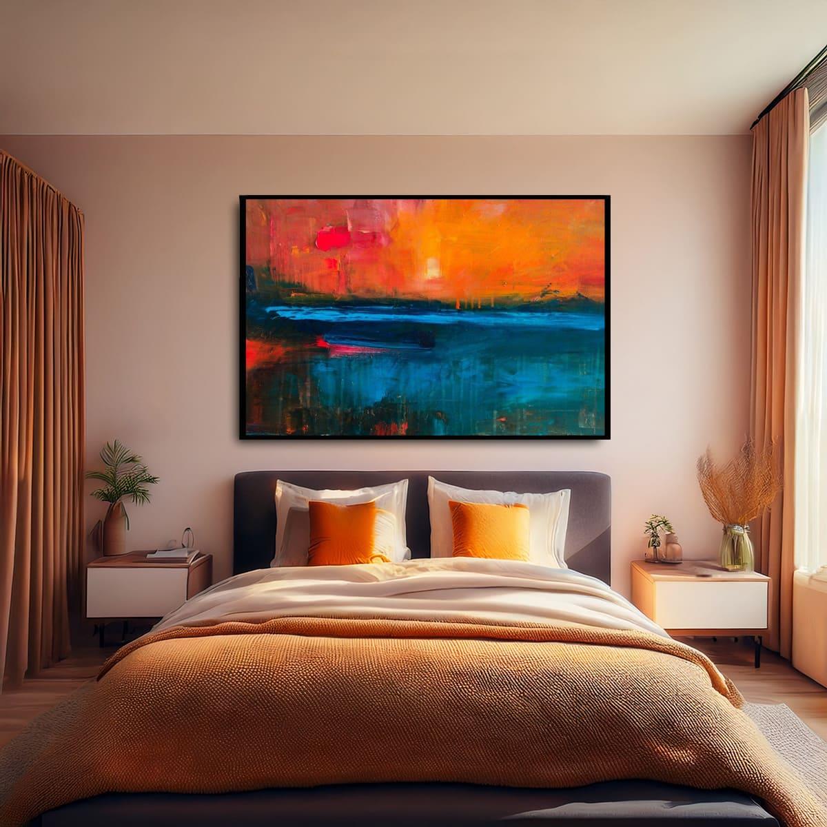 Abstract Sunset Yağlı Boya Dokulu TabloYağlı Boya Dokulu Soyut TablolarTablolife