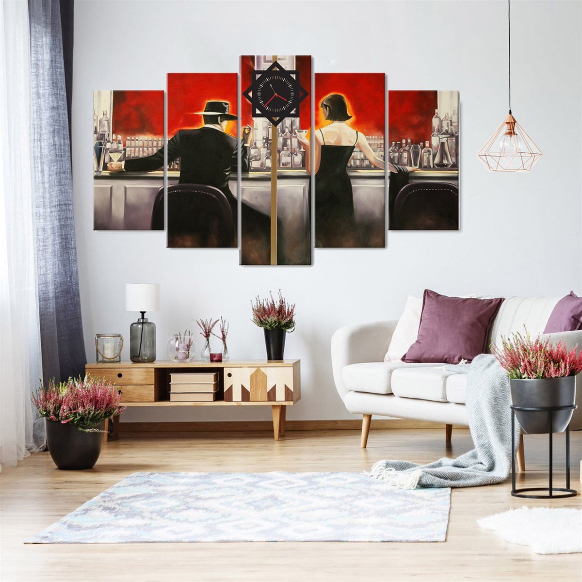Barda Martini Saatli 5 Parçalı Kanvas TabloParçalı KanvasTablolife.com