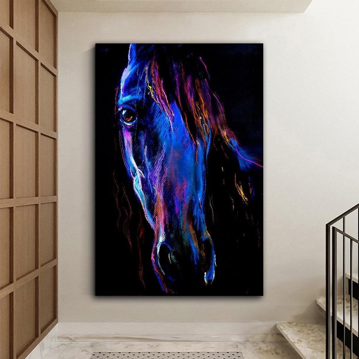 Blue Horse Yağlı Boya Dokulu TabloYağlı Boya Dokulu Hayvan TablolarıTablolife