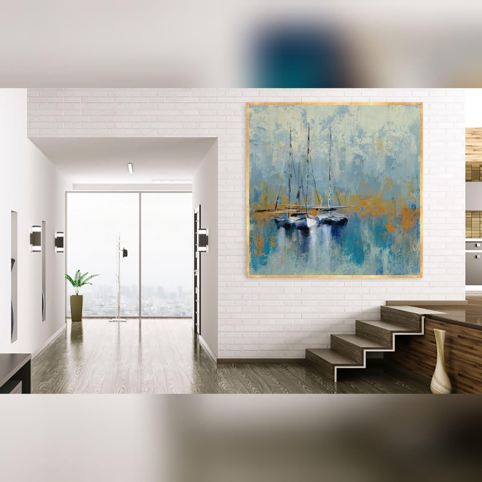 Boats Yağlı Boya Dokulu TabloYağlı Boya Dokulu Soyut TablolarTablolife.com