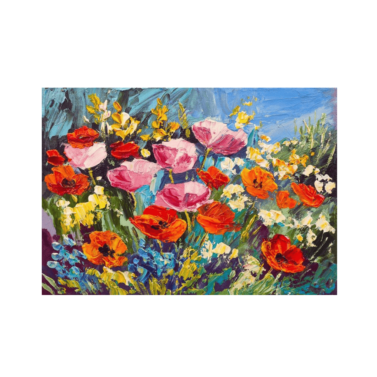 Colorful Flowers Yağlı Boya Dokulu TabloYağlı Boya Dokulu Çiçek TablolarıTablolife