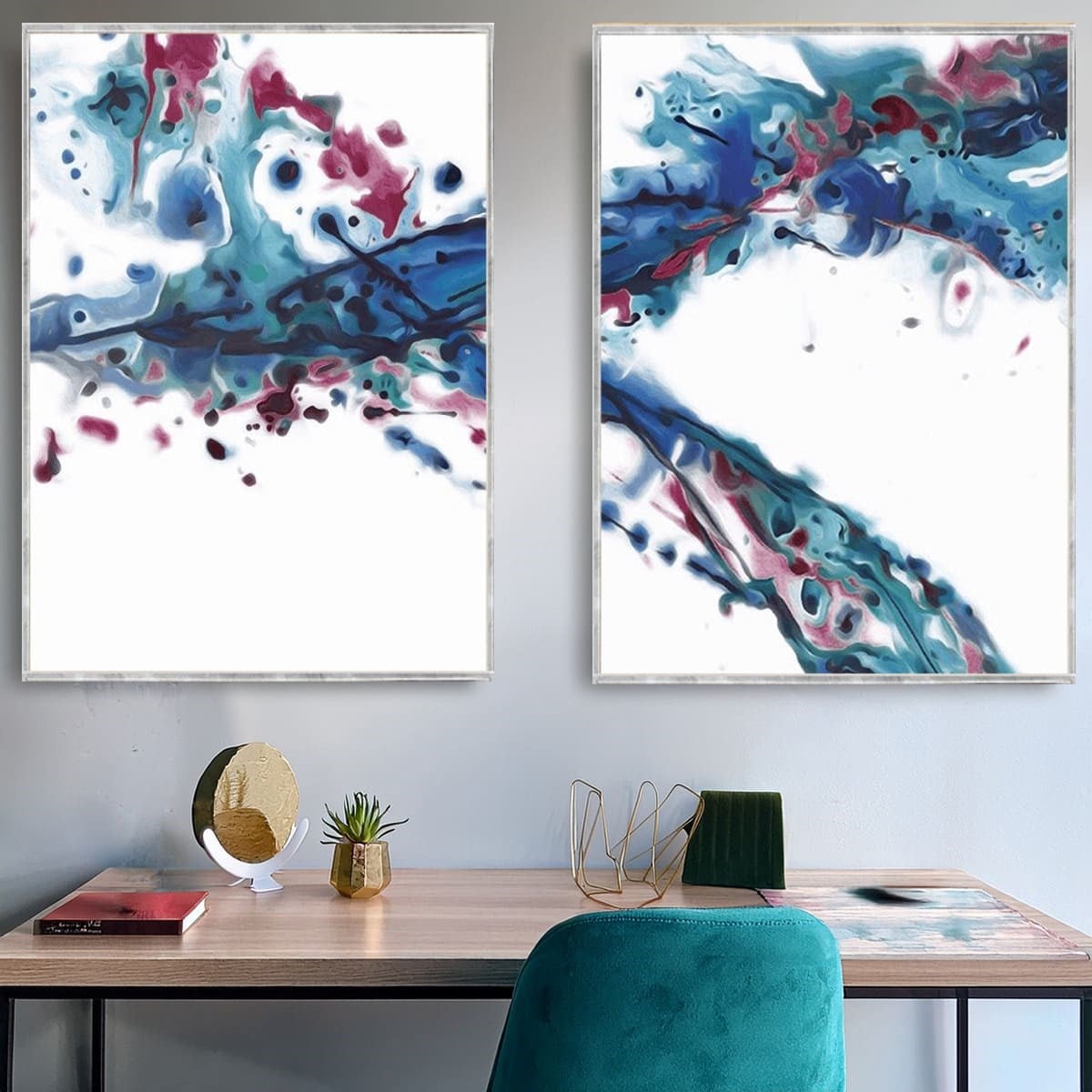 Dancing Colors İkili Set Yağlı Boya Dokulu TabloYağlı Boya Dokulu Soyut TablolarTablolife