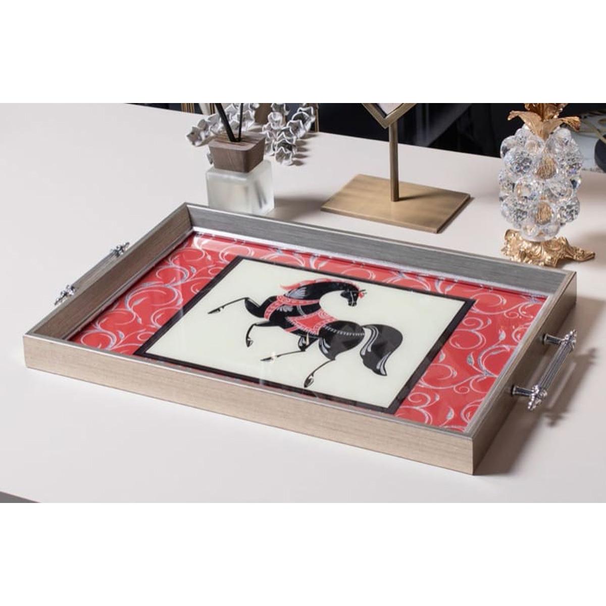 Dekoratif Sunum Tepsisi Kırmızı At FigürlüTepsilerTablolife.com