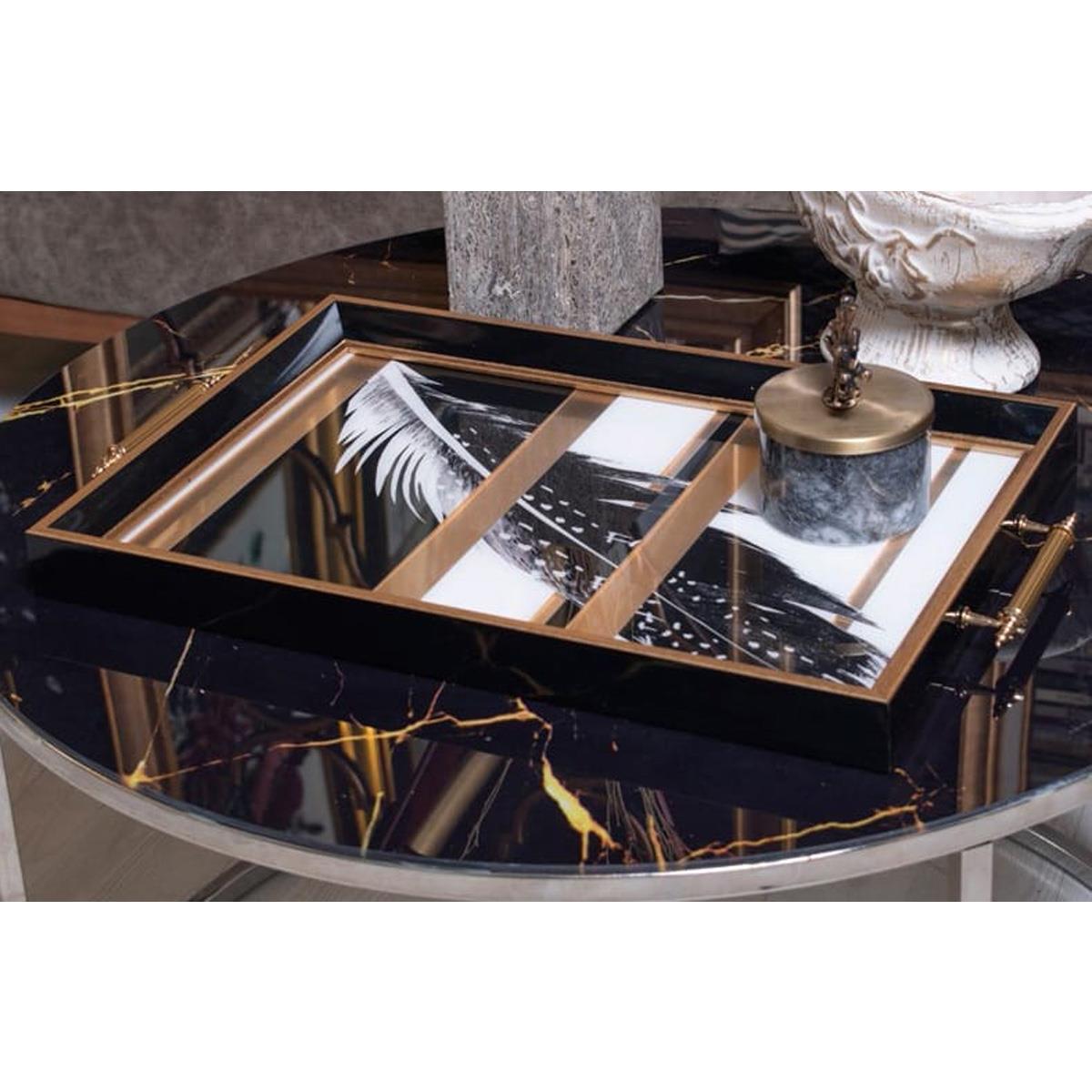 Dekoratif Sunum Tepsisi Kuş TüyüTepsilerTablolife.com