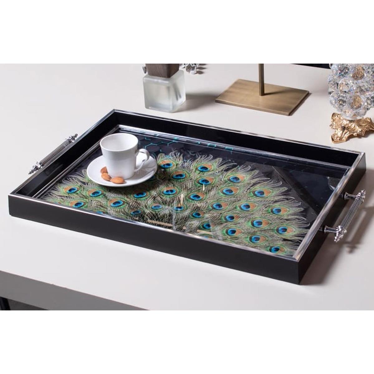 Dekoratif Sunum Tepsisi Tavus KuşuTepsilerTablolife.com