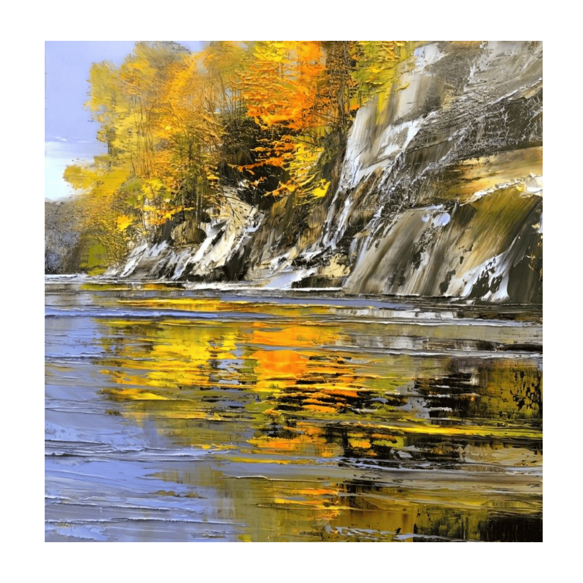 Doğanın Suya Yansıması Yağlı Boya Dokulu TabloYağlı Boya Dokulu Manzara TablolarıTablolife