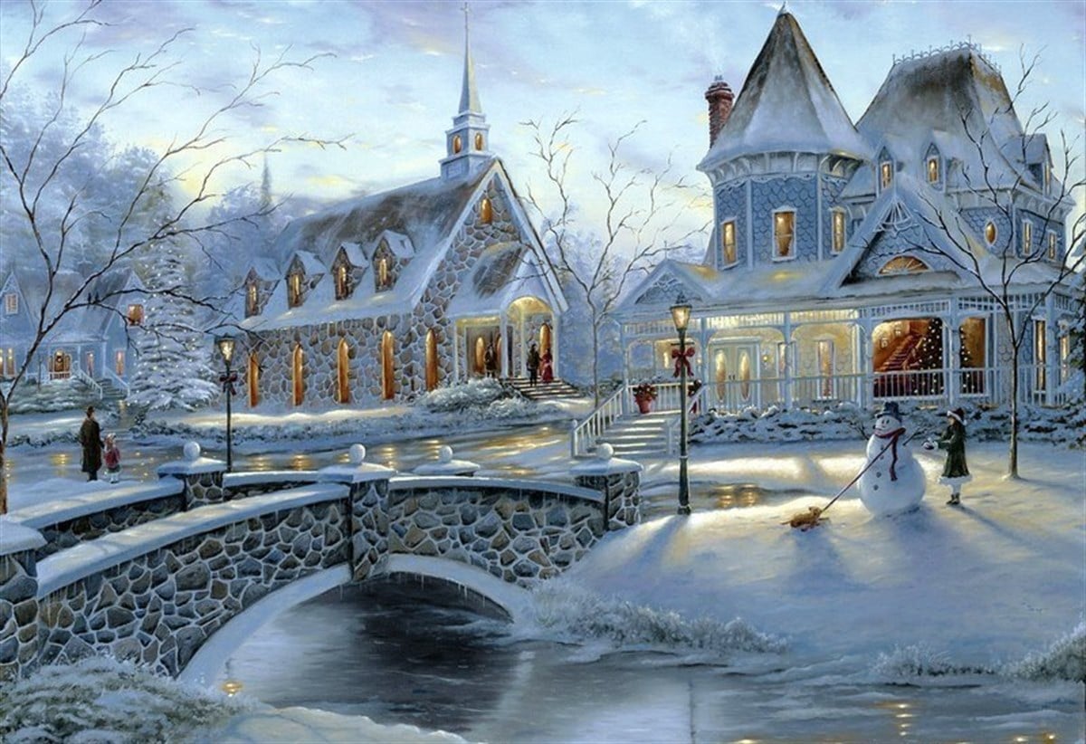 Donmuş Göl ve Kardan Adam - Kanvas Tablo