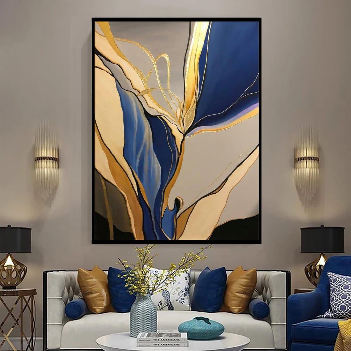 Elegant Navy Yağlı Boya Dokulu TabloYağlı Boya Dokulu Soyut TablolarTablolife.com