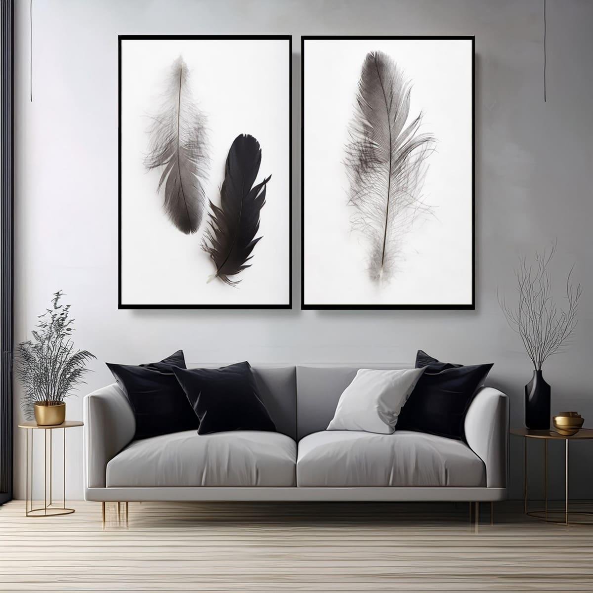 Feathers İkili Set Yağlı Boya Dokulu TabloYağlı Boya Dokulu Soyut TablolarTablolife