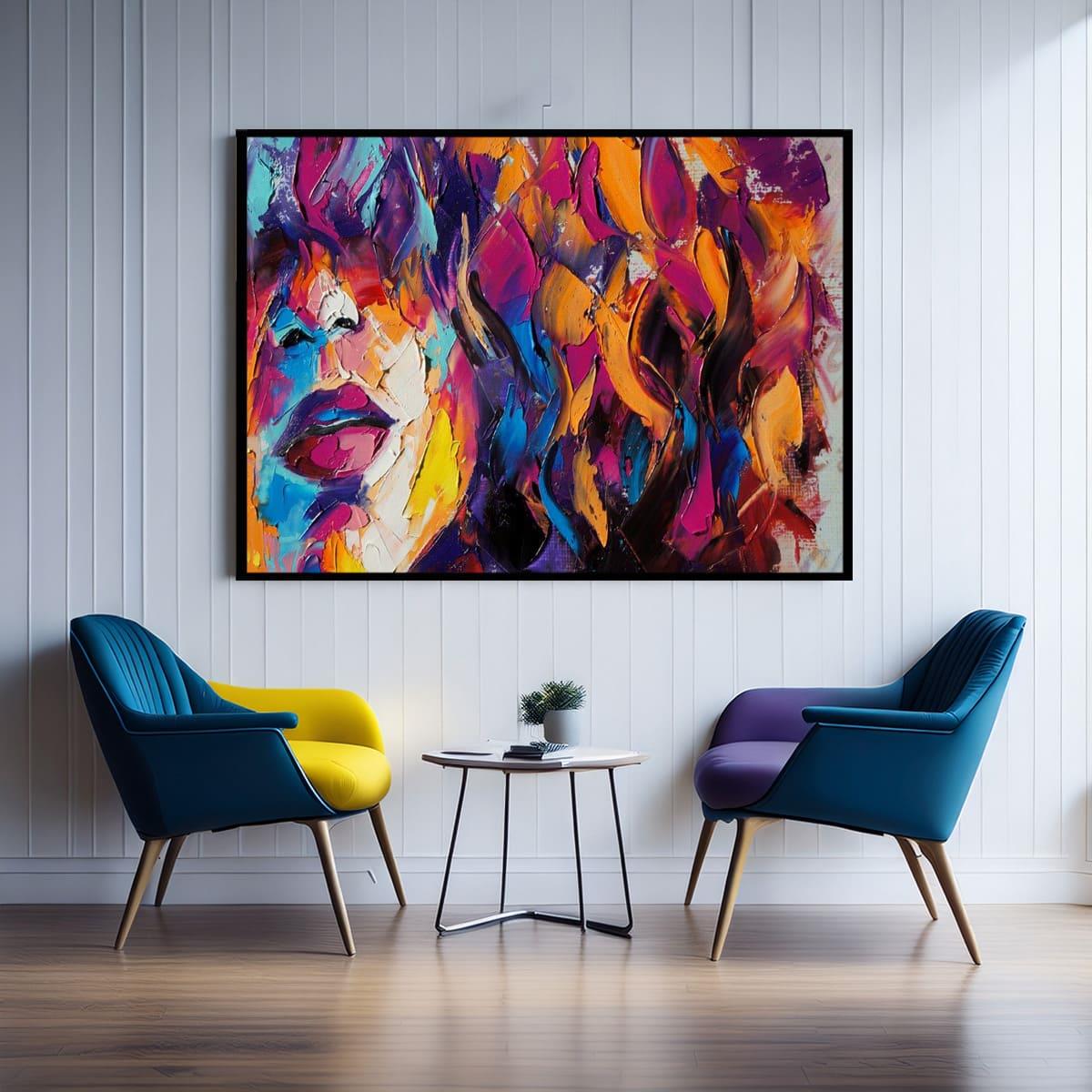 Gizemli Renkli Saçlar Yağlı Boya Dokulu TabloYağlı Boya Dokulu Soyut TablolarTablolife