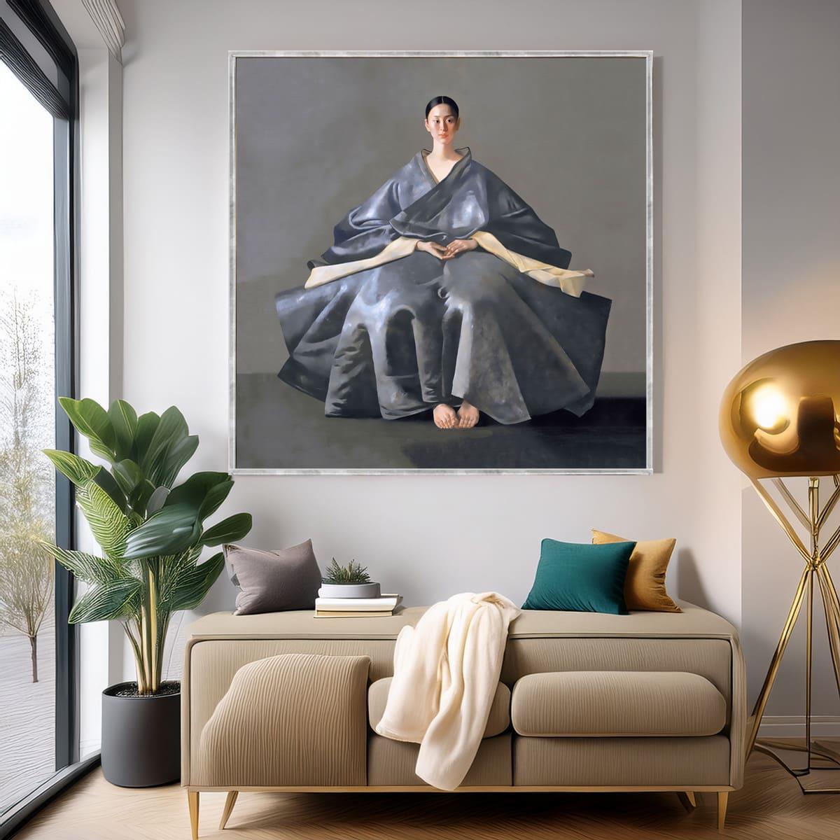 Gri Elbiseli Kadın Yağlı Boya Dokulu TabloYağlı Boya Dokulu Kadın Temalı TablolarTablolife